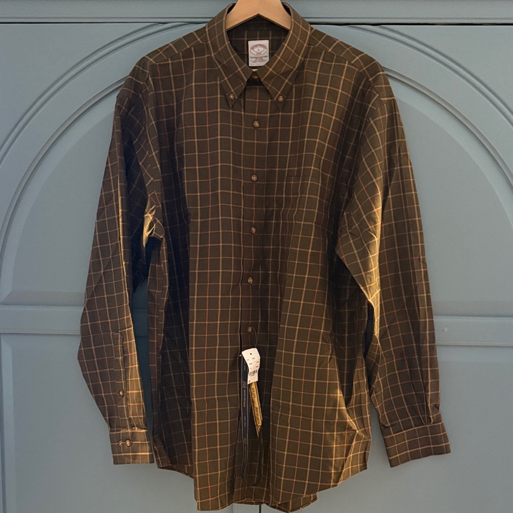 Brooks Brothers Olive Checkered Button Down Shirt